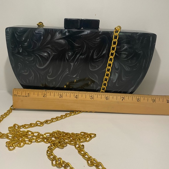 LULU Black Marble Resin Clutch or Cross Body Purse - Picture 7 of 8